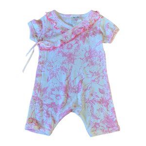 MAD SKY KIDS Girls Pink Toile Romper 12 Mos Ruffles Cotton Playsuit Toddler Girl